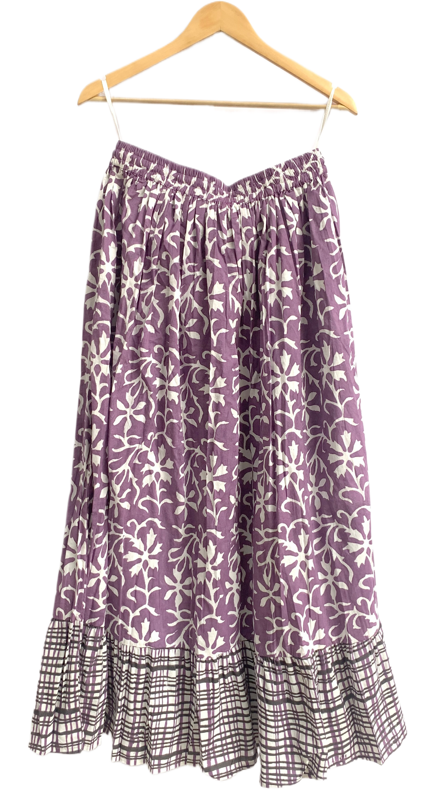 Purple Floral Hand Block Printed Cotton Maxi Skirt – Boho Tiered Summer Skirt