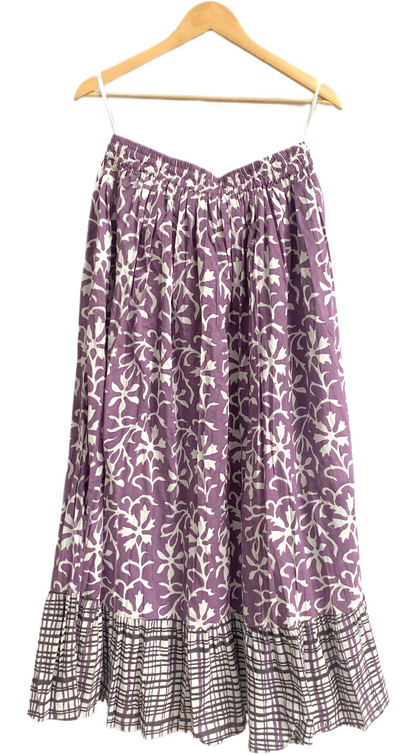 Purple Floral Hand Block Printed Cotton Maxi Skirt – Boho Tiered Summer Skirt