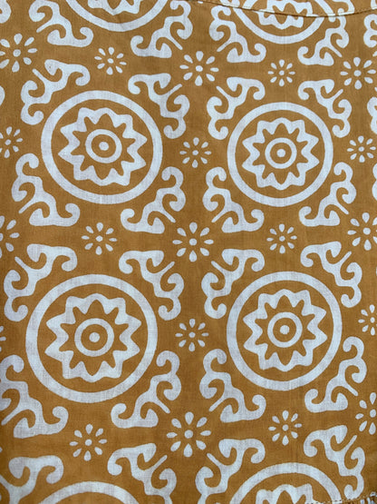 Mustard Yellow Floral Screen Printed Cotton Midi Dress – Puff Sleeve Boho Indian Dress