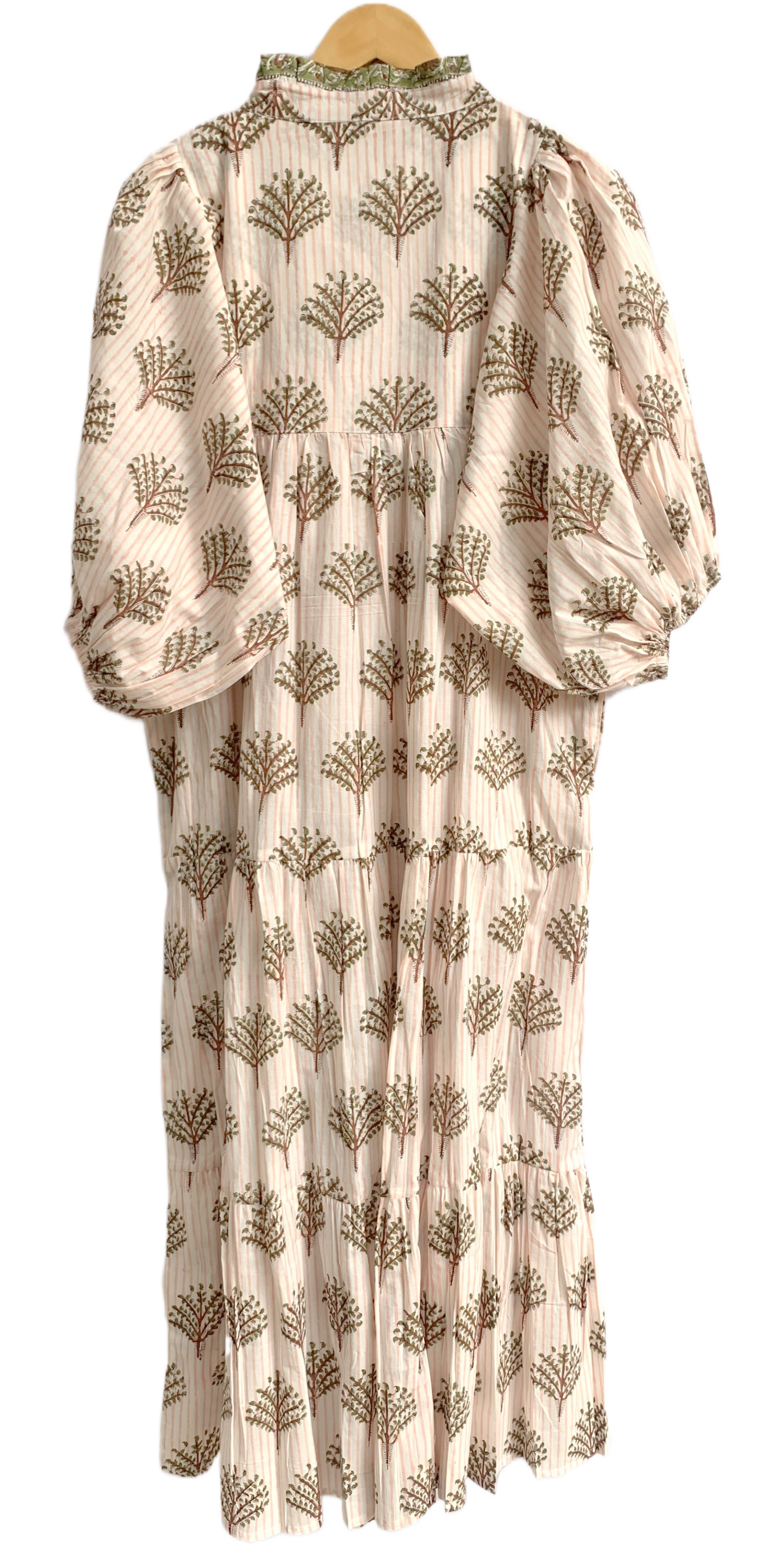 Ivory Olive Hand Block Printed Cotton Maxi Dress – Tiered Boho Women’s Dress