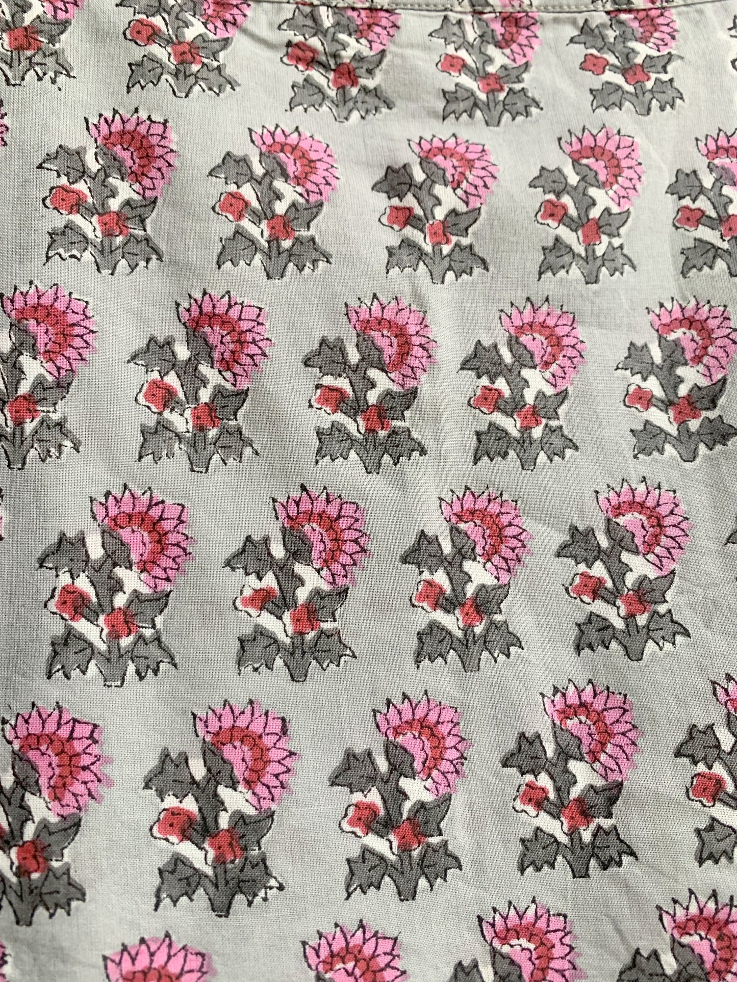 Grey Pink Floral Hand Block Printed Cotton Maxi Dress – Tiered Boho Women’s Dress