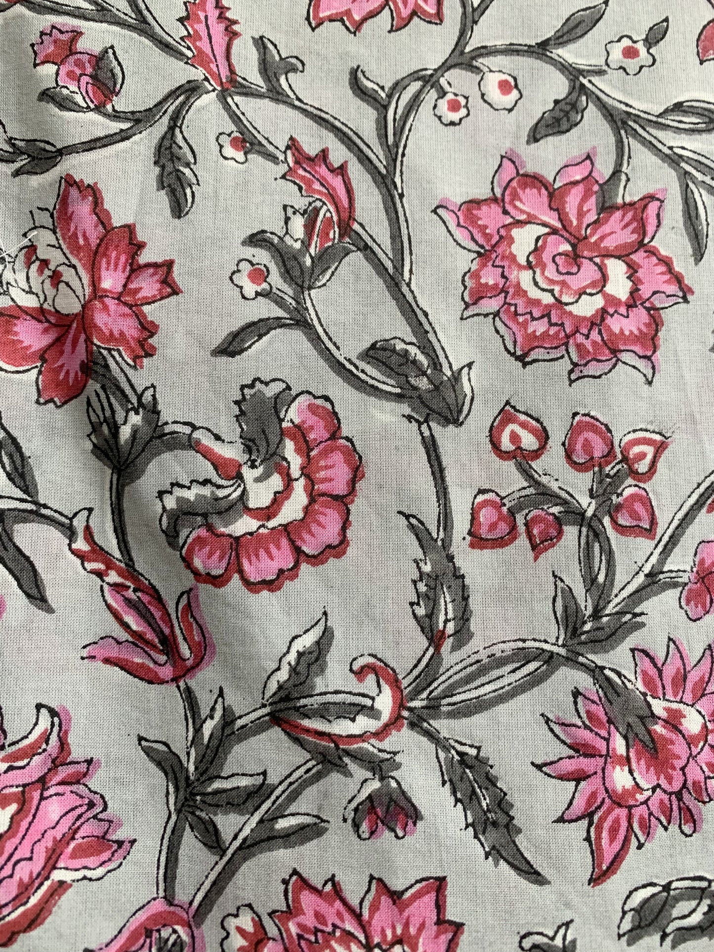 Grey Pink Floral Hand Block Printed Cotton Maxi Dress – Tiered Boho Women’s Dress