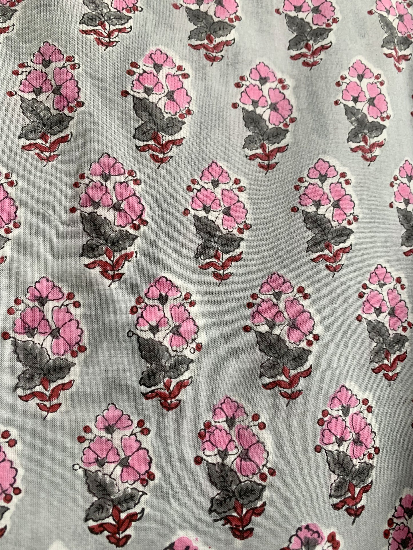 Grey Pink Floral Hand Block Printed Cotton Maxi Dress – Tiered Boho Women’s Dress