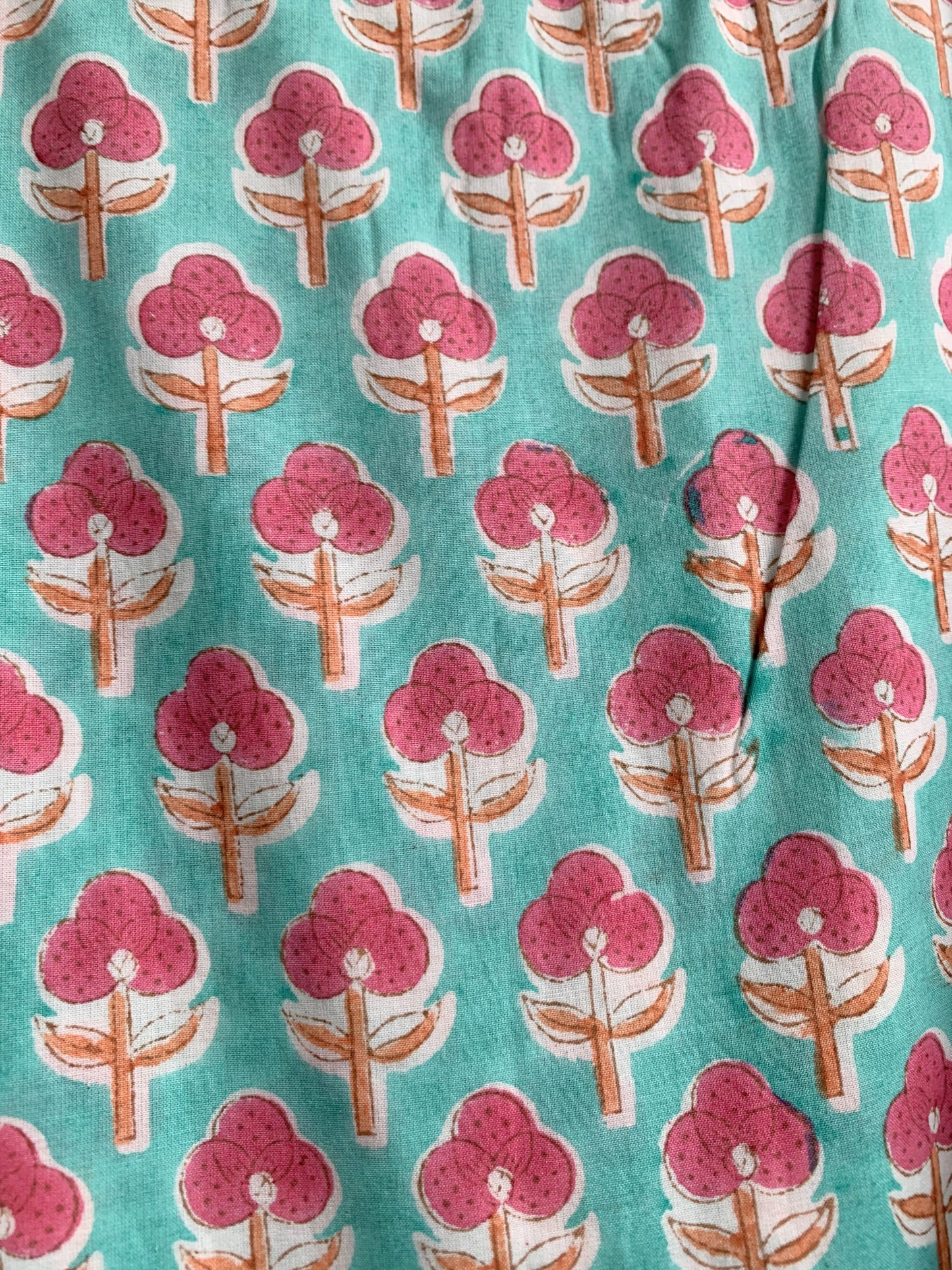 Aqua Green Block Print Cotton Maxi Dress – Relaxed Boho Dress