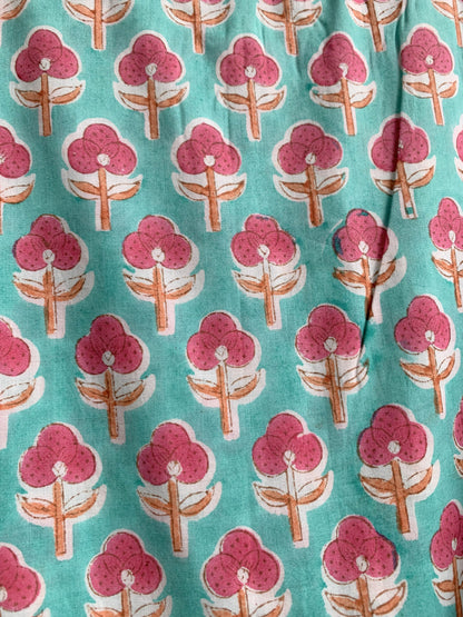 Aqua Green Block Print Cotton Maxi Dress – Relaxed Boho Dress