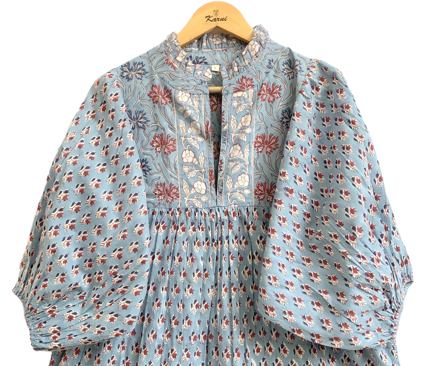 Blue Floral Hand Block Printed Cotton Maxi Dress – Indian Boho Tiered Long Dress