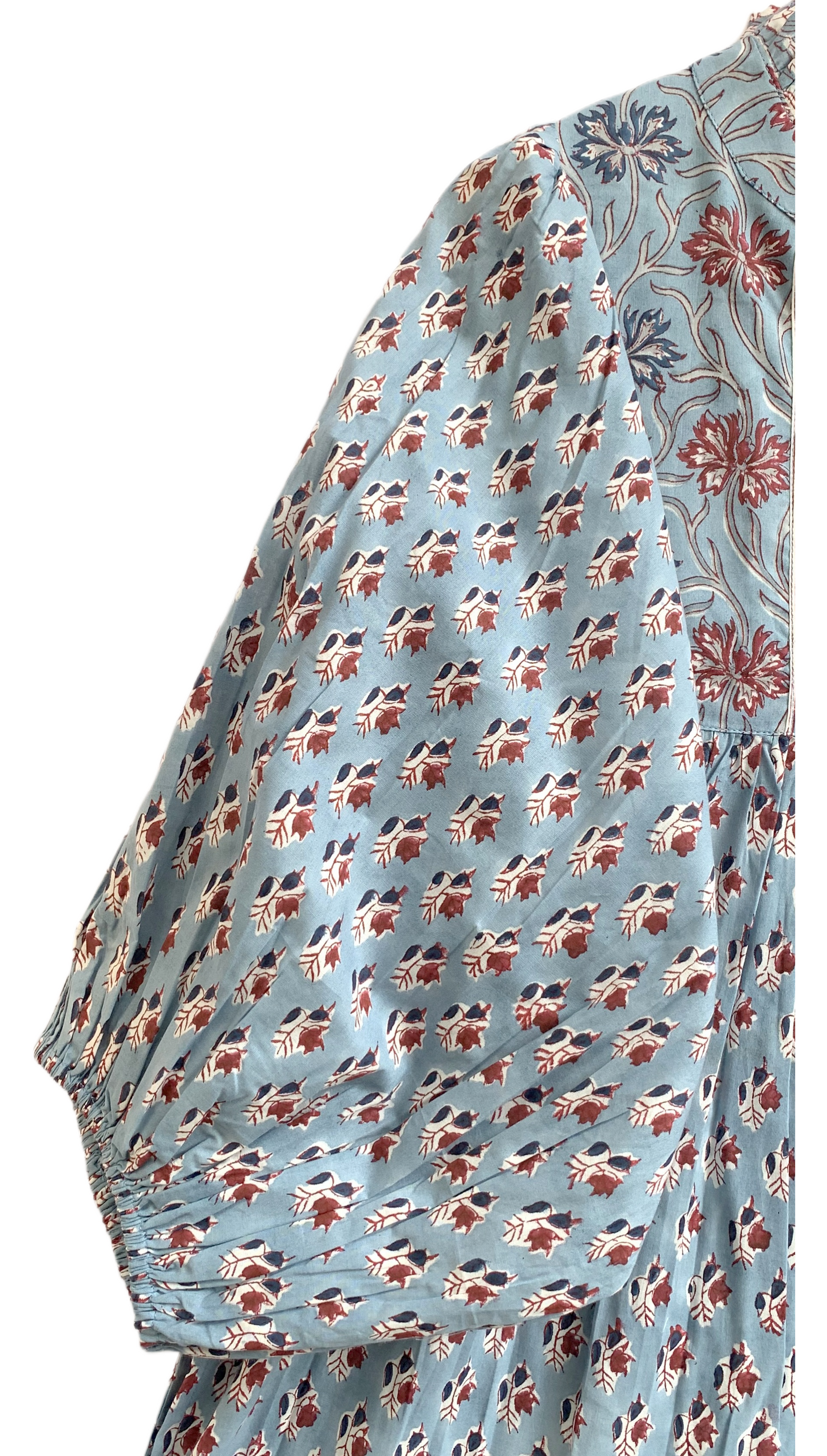 Blue Floral Hand Block Printed Cotton Maxi Dress – Indian Boho Tiered Long Dress