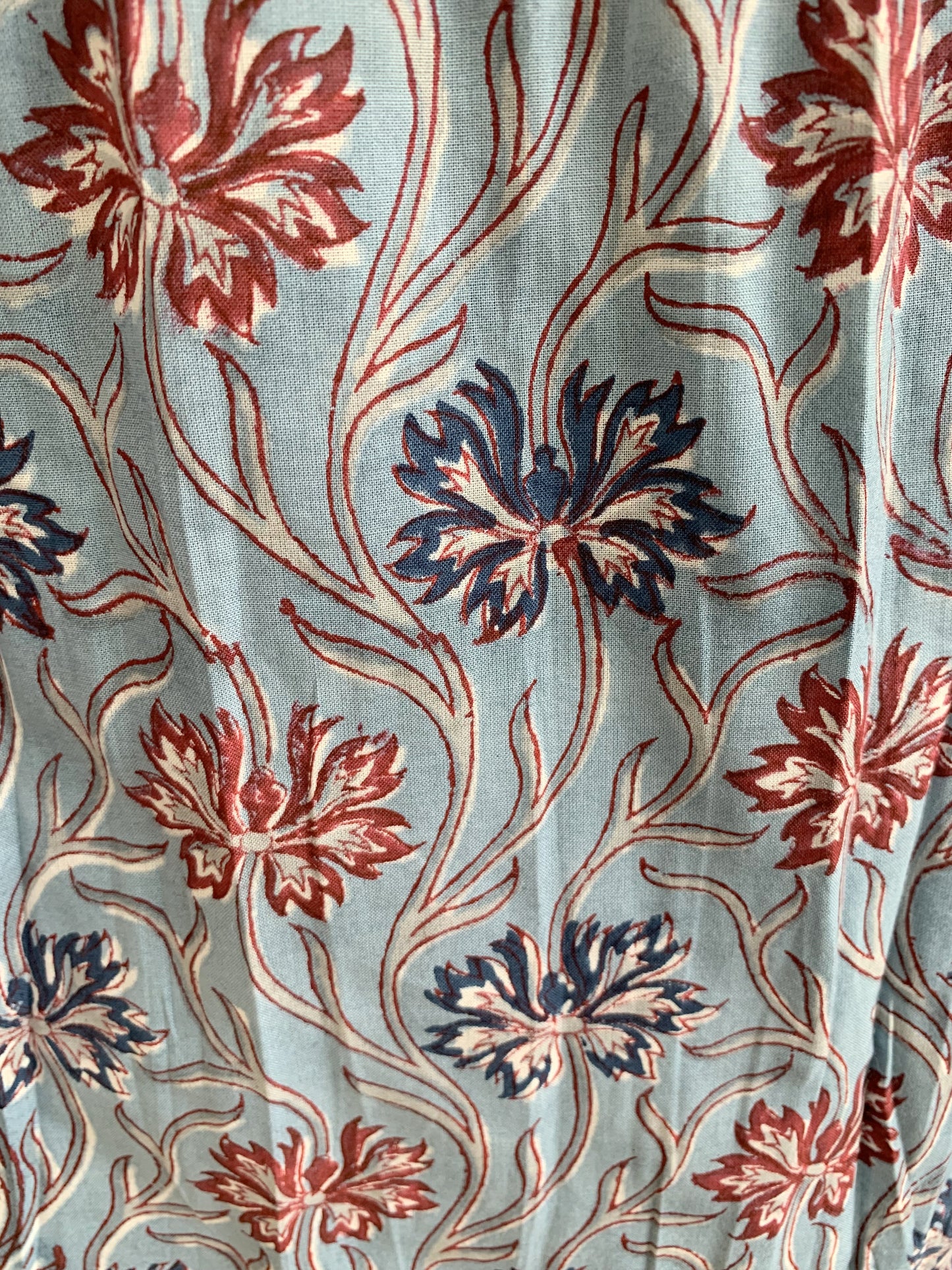 Blue Floral Hand Block Printed Cotton Maxi Dress – Indian Boho Tiered Long Dress