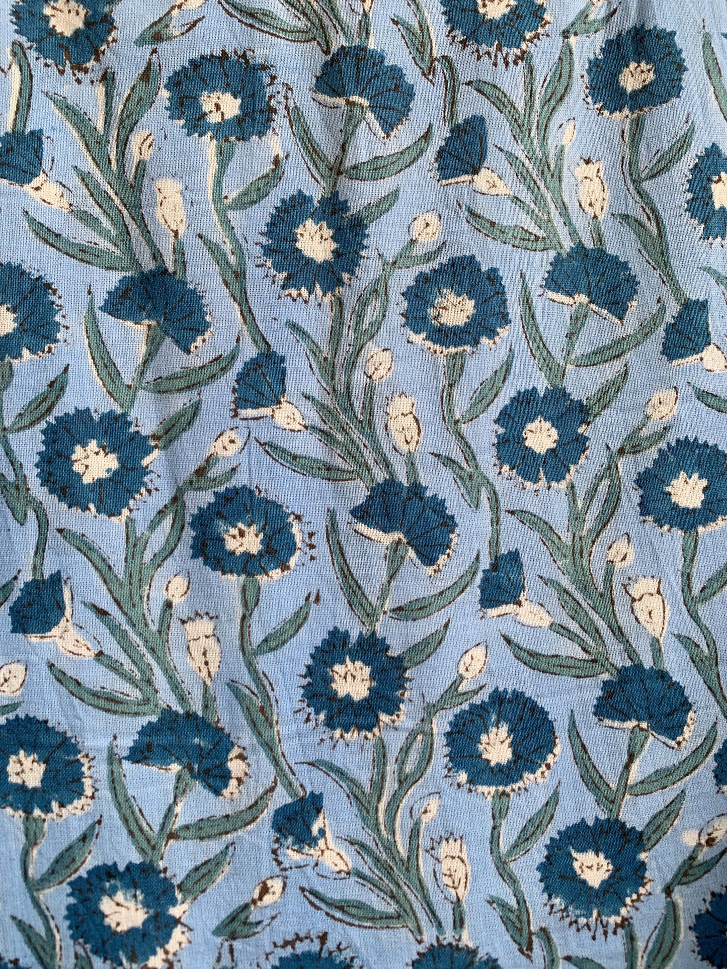 Sky Blue Floral Hand Block Printed Cotton Maxi Dress – Indian Boho Tiered Long Dress