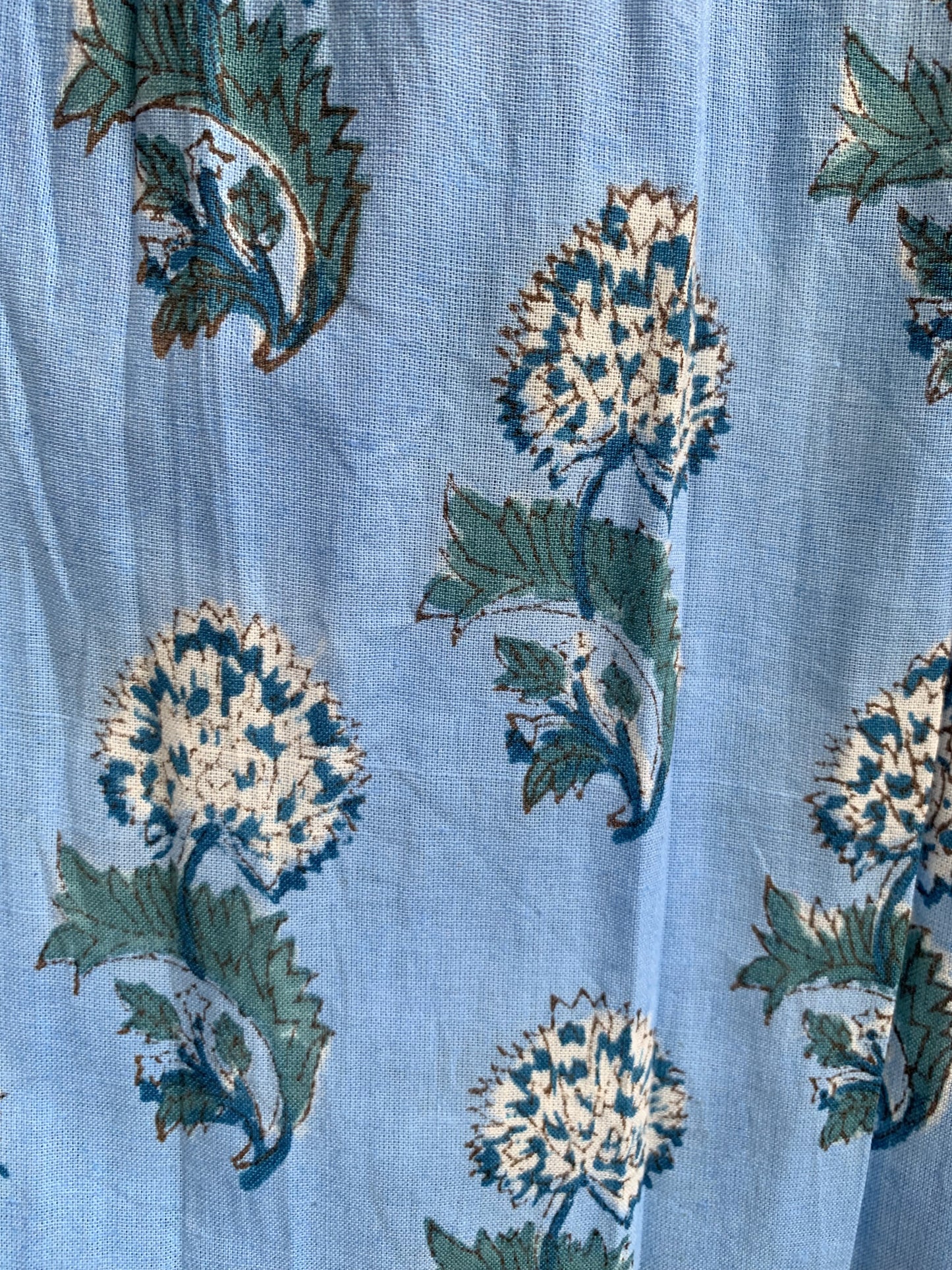 Sky Blue Floral Hand Block Printed Cotton Maxi Dress – Indian Boho Tiered Long Dress