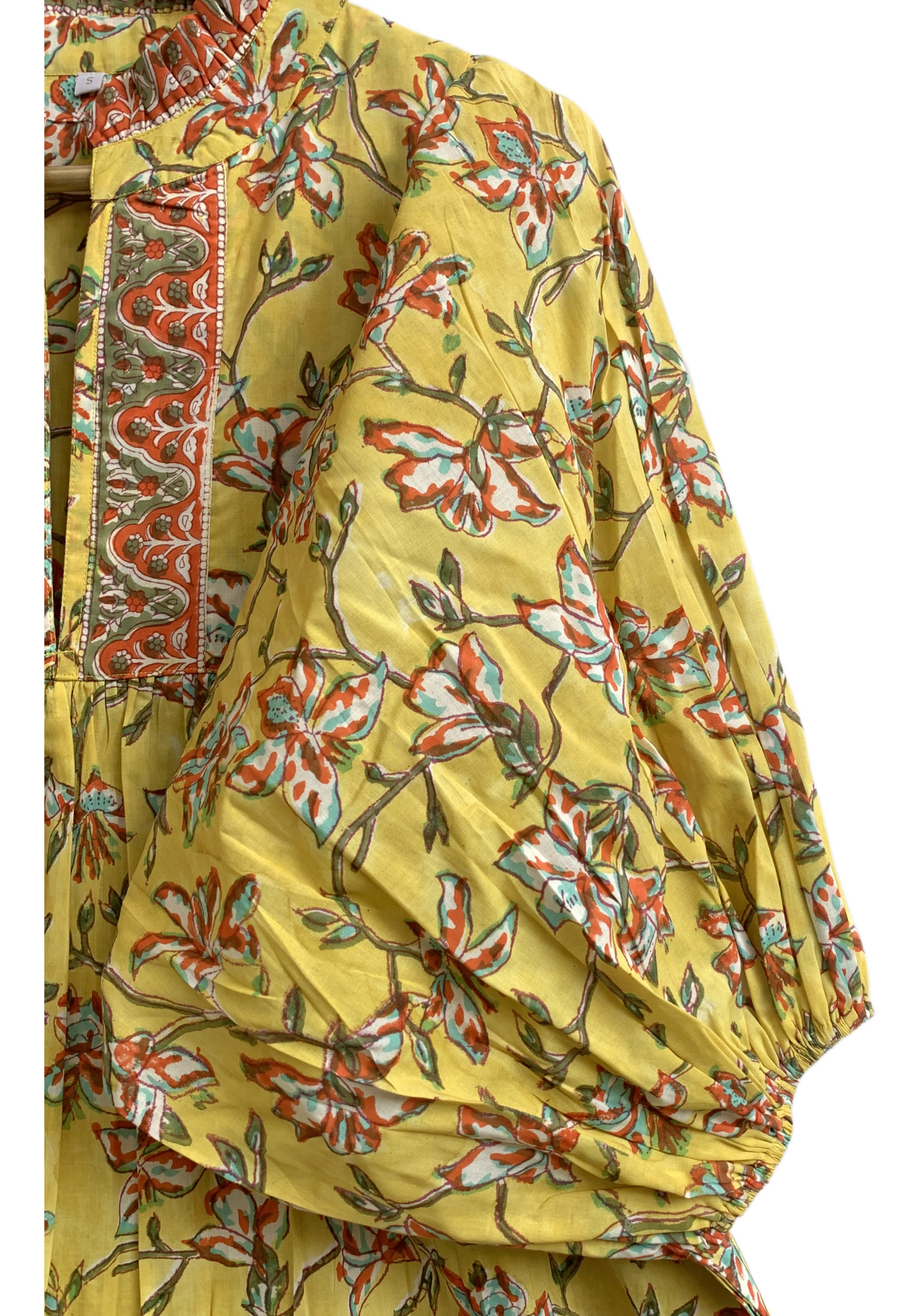 Yellow Floral Hand Block Printed Cotton Maxi Dress – Indian Boho Tiered Long Dress