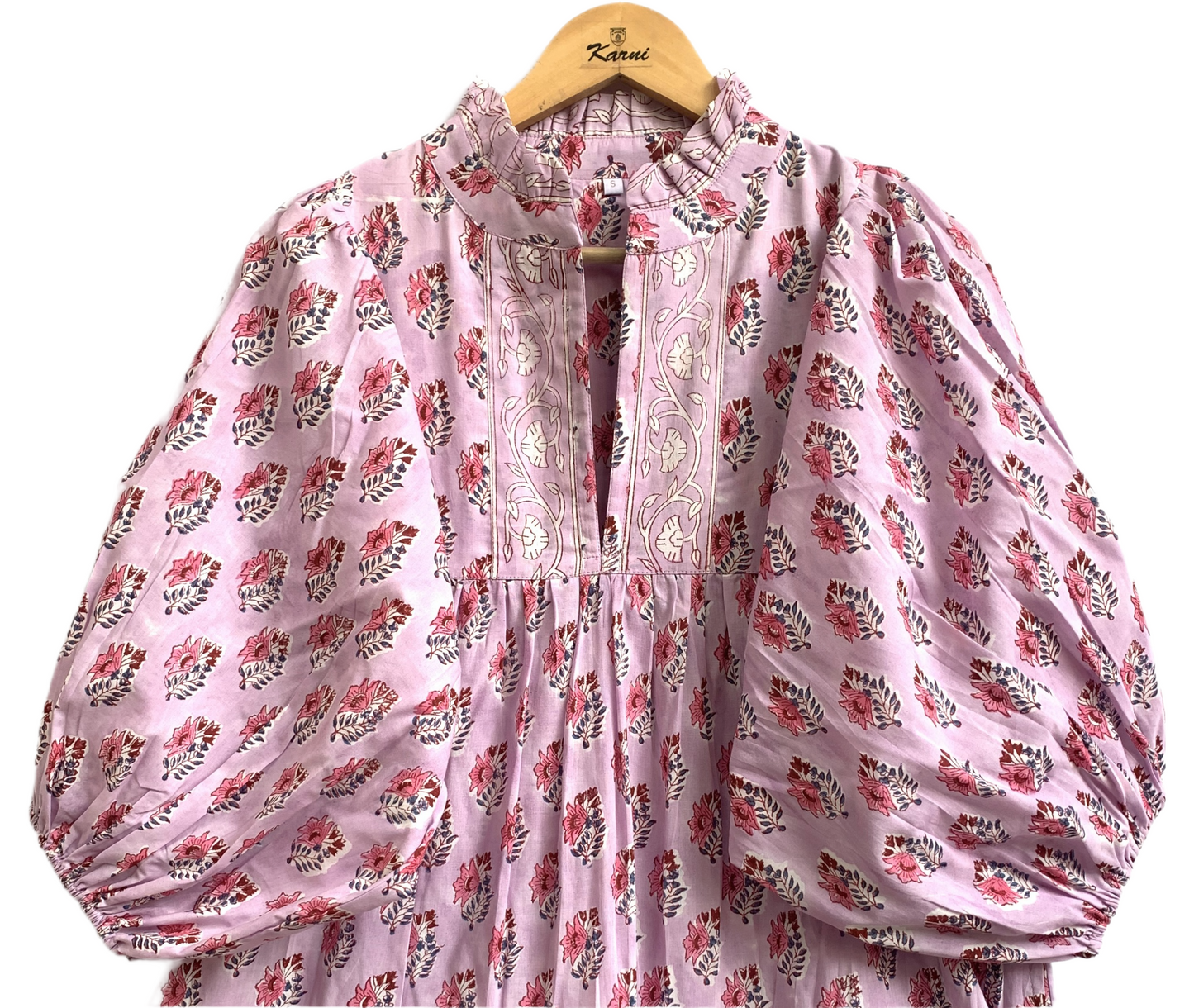 Pink Floral Hand Block Printed Cotton Maxi Dress – Indian Boho Tiered Long Dress