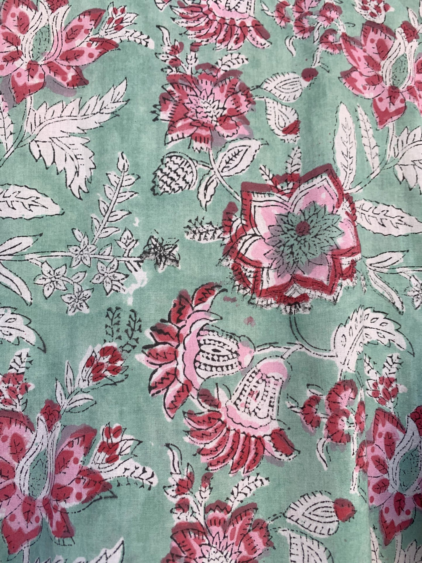 Sage Green Pink Floral Hand Block Printed Cotton Maxi Dress – Boho Tiered Long Sleeve Indian Dress