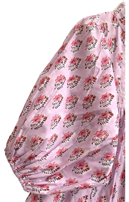 Pink Floral Hand Block Printed Cotton Maxi Dress – Indian Boho Tiered Long Dress