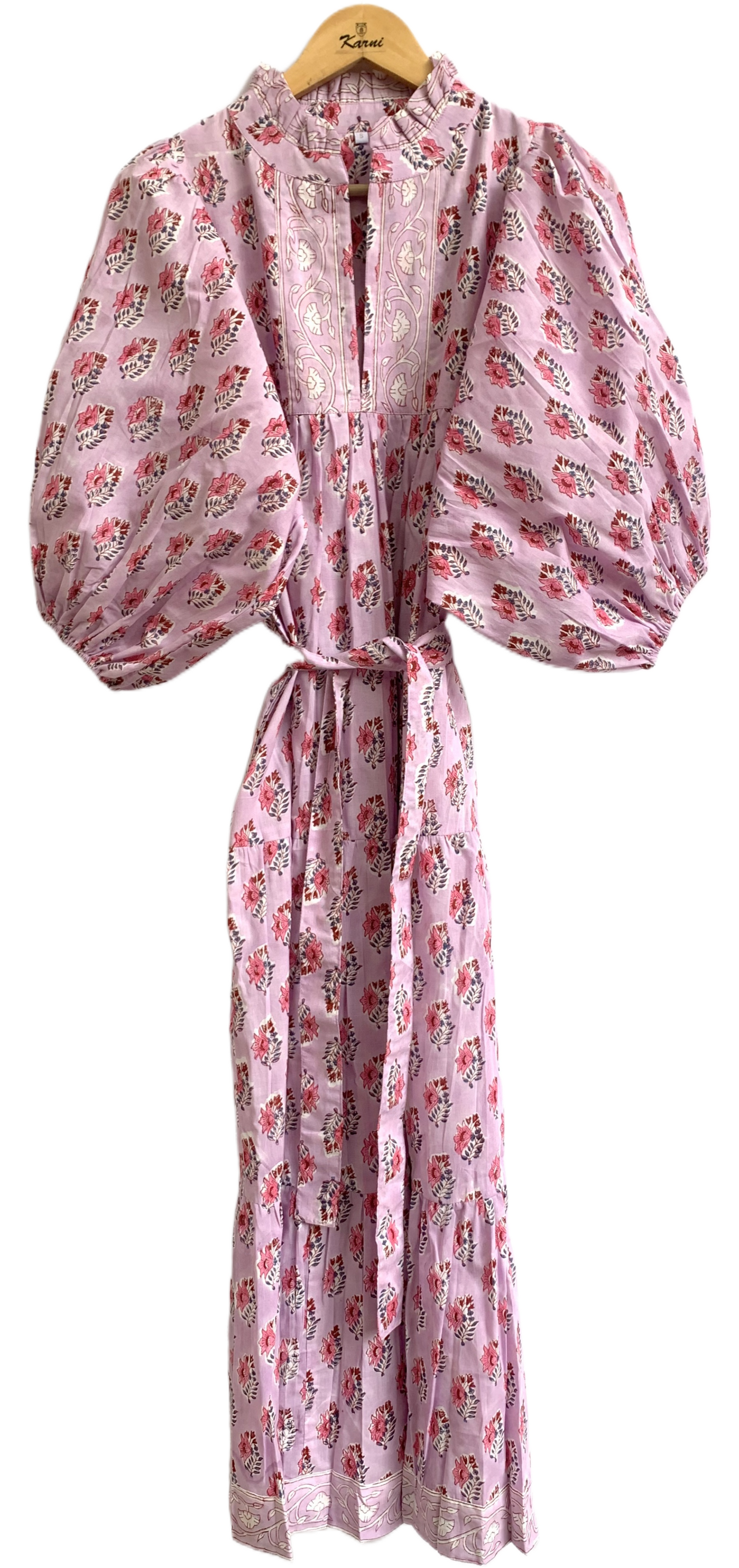 Pink Floral Hand Block Printed Cotton Maxi Dress – Indian Boho Tiered Long Dress