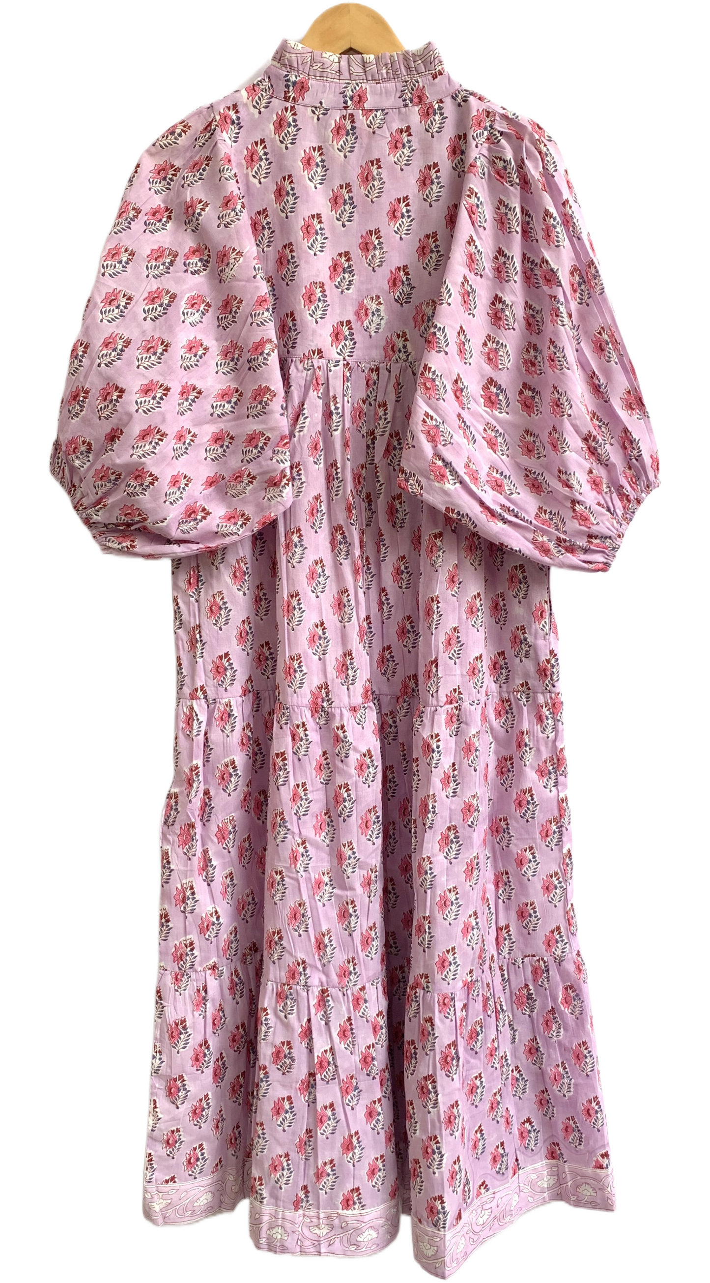 Pink Floral Hand Block Printed Cotton Maxi Dress – Indian Boho Tiered Long Dress