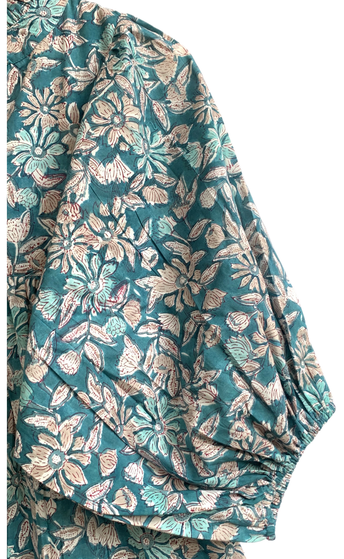 Teal Floral Hand Block Printed Cotton Maxi Dress – Indian Boho Tiered Long Dress