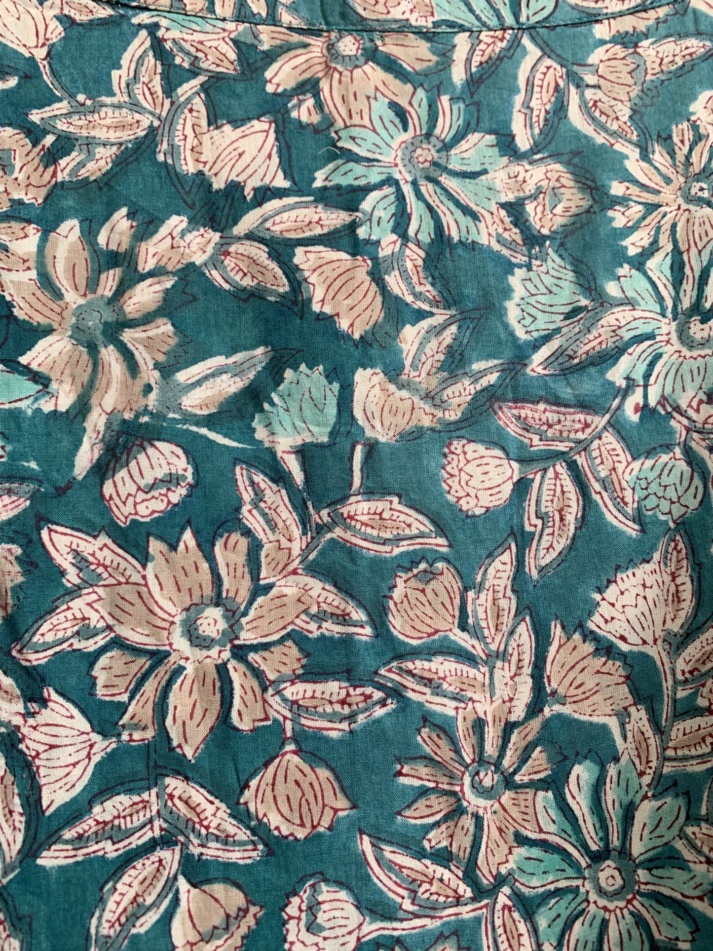 Teal Floral Hand Block Printed Cotton Maxi Dress – Indian Boho Tiered Long Dress