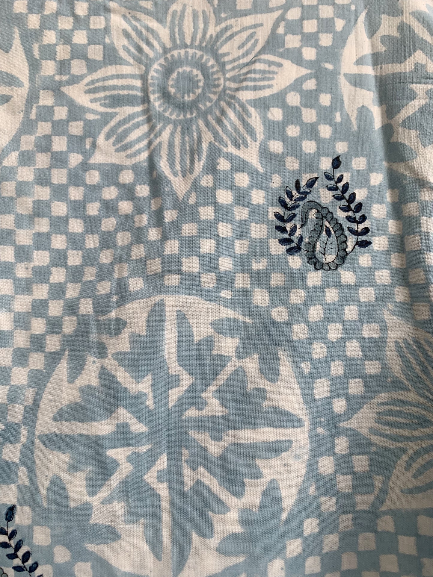 Light Blue Floral Hand Block Printed Cotton Maxi Dress – Indian Boho Tiered Long Dress