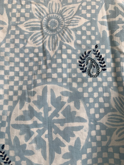 Light Blue Floral Hand Block Printed Cotton Maxi Dress – Indian Boho Tiered Long Dress