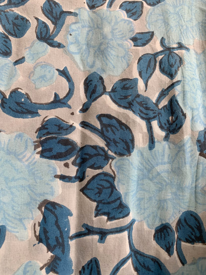 Sky Blue Floral Hand Block Printed Cotton Maxi Dress – Indian Boho Tiered Long Dress