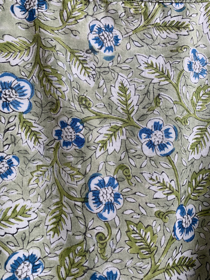 Olive Green Floral Hand Block Printed Cotton Maxi Dress – Indian Boho Tiered Long Dress