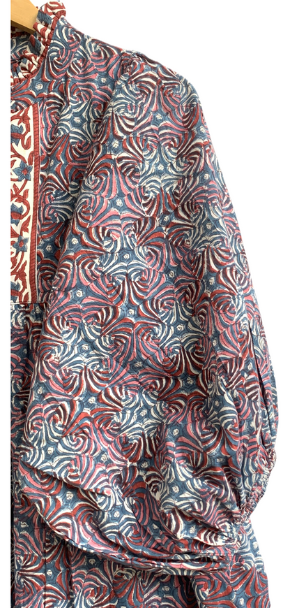 Grey blue Floral Hand Block Printed Cotton Maxi Dress – Indian Boho Tiered Long Dress