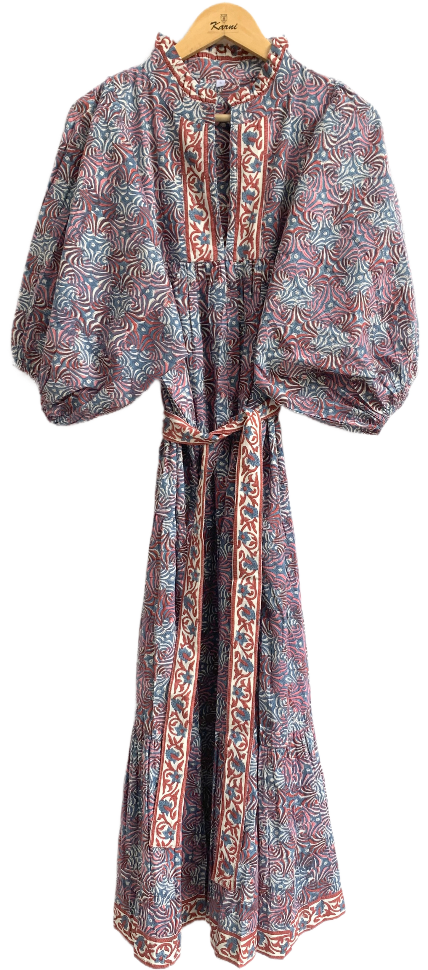 Grey blue Floral Hand Block Printed Cotton Maxi Dress – Indian Boho Tiered Long Dress