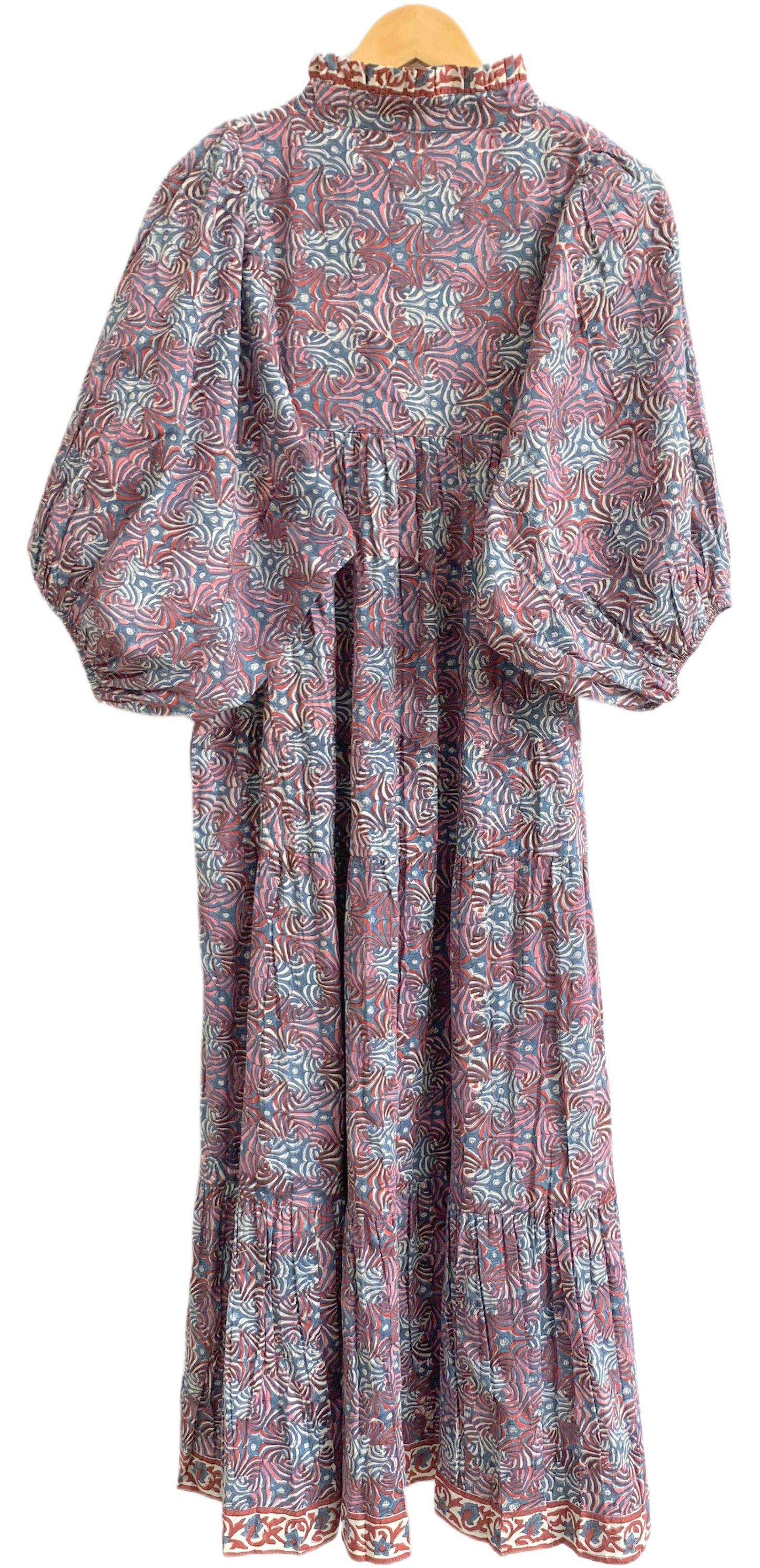 Grey blue Floral Hand Block Printed Cotton Maxi Dress – Indian Boho Tiered Long Dress