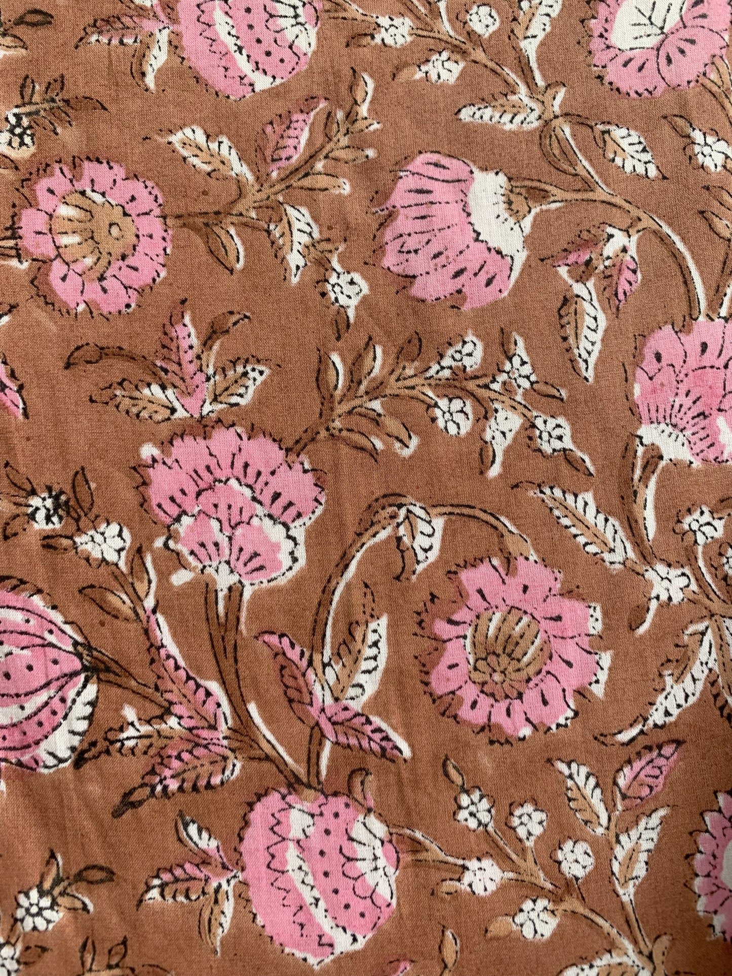 Brown Pink Floral Hand Block Printed Cotton Maxi Dress – Indian Boho Tiered Long Dress