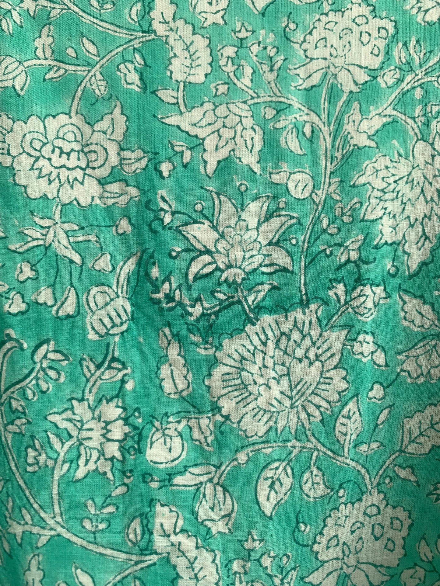 Mint Green Floral Hand Block Printed Cotton Maxi Dress – Indian Boho Tiered Long Dress