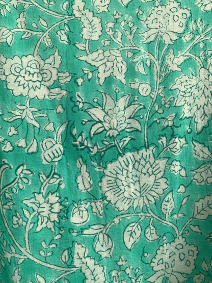 Mint Green Floral Hand Block Printed Cotton Maxi Dress – Indian Boho Tiered Long Dress