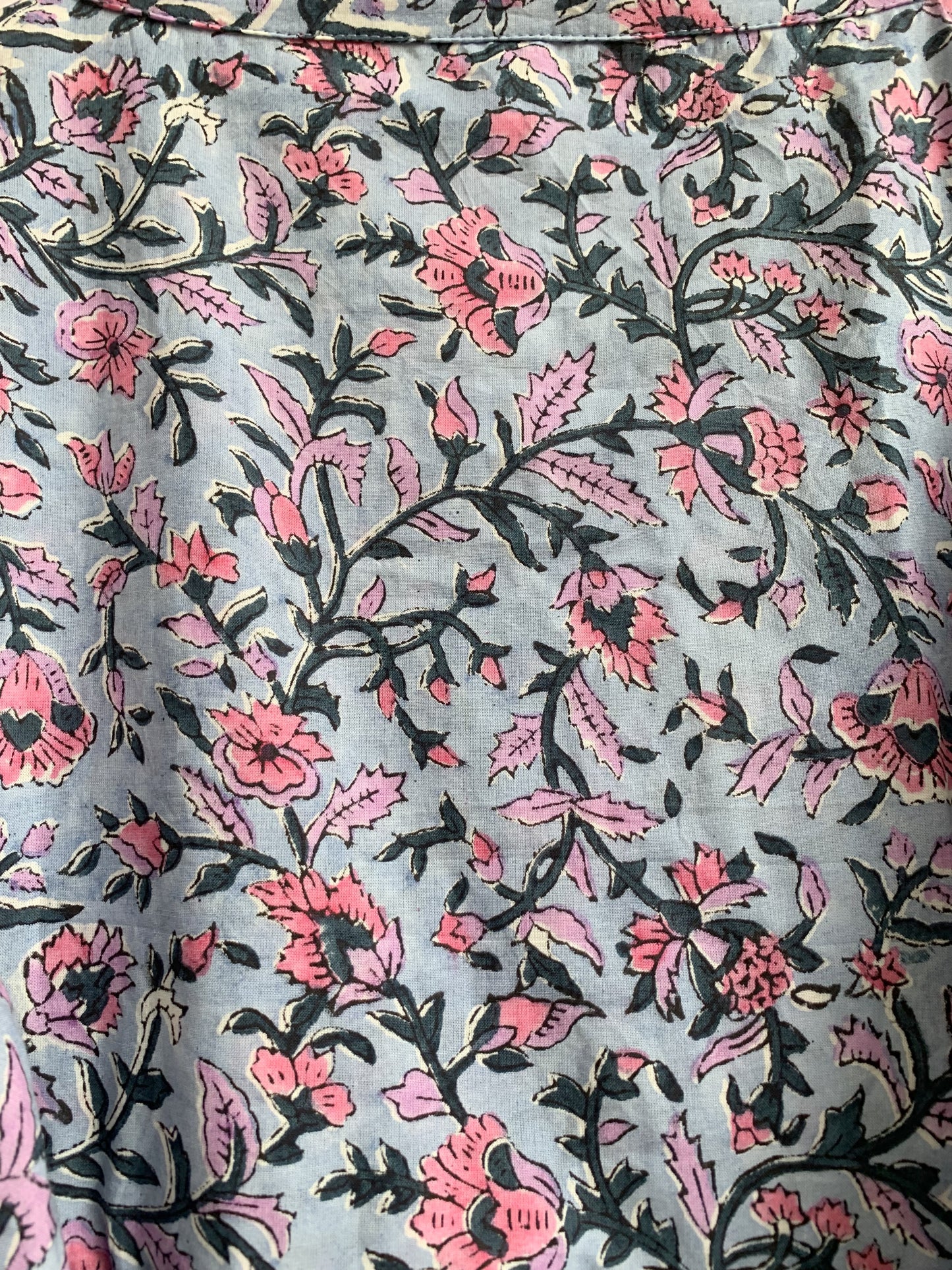 Grey Blue Pink Floral Hand Block Printed Cotton Maxi Dress – Indian Boho Tiered Long Dress