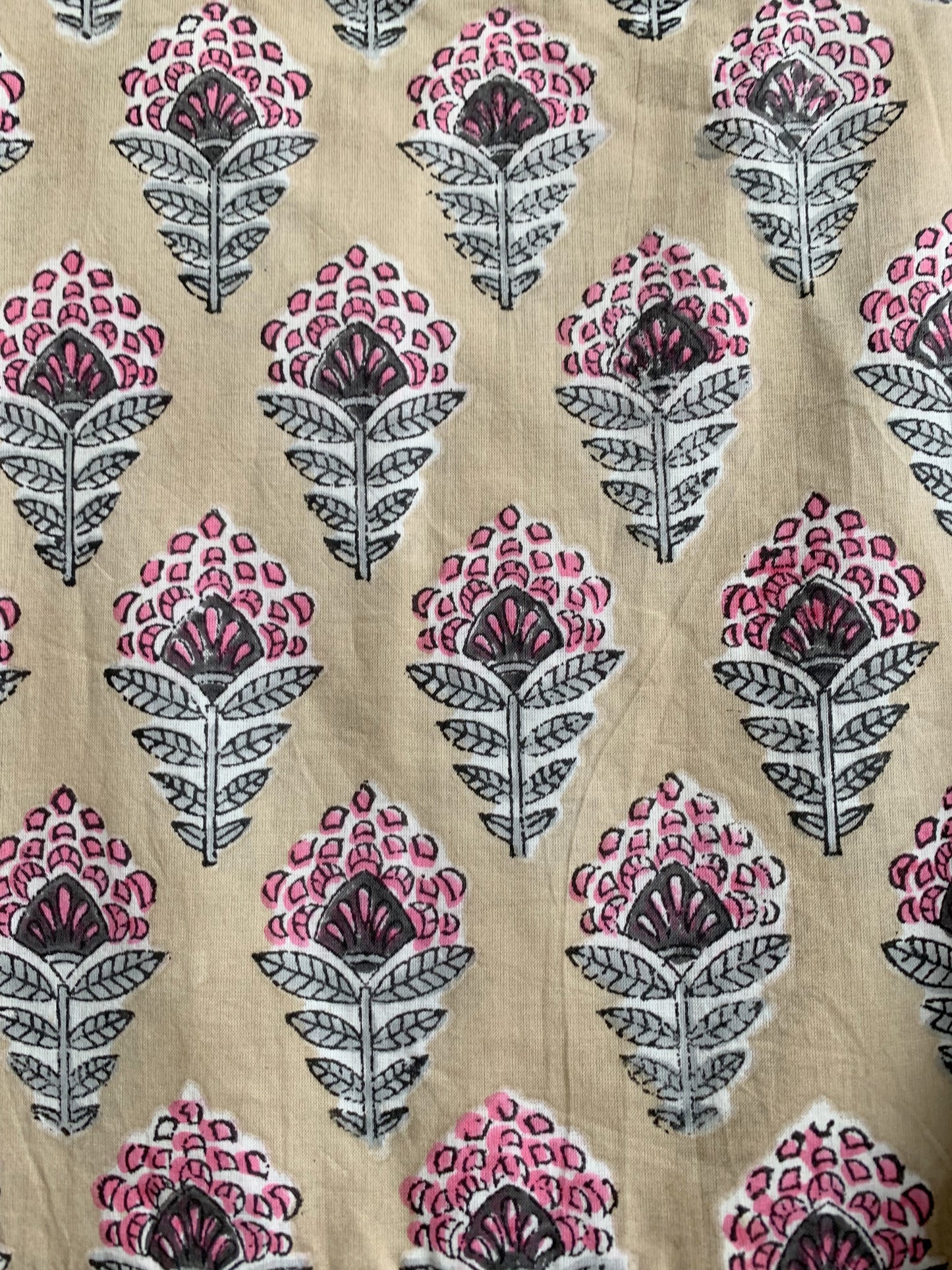 Beige Pink Floral Hand Block Printed Cotton Maxi Dress – Boho Tiered Indian Long Dress