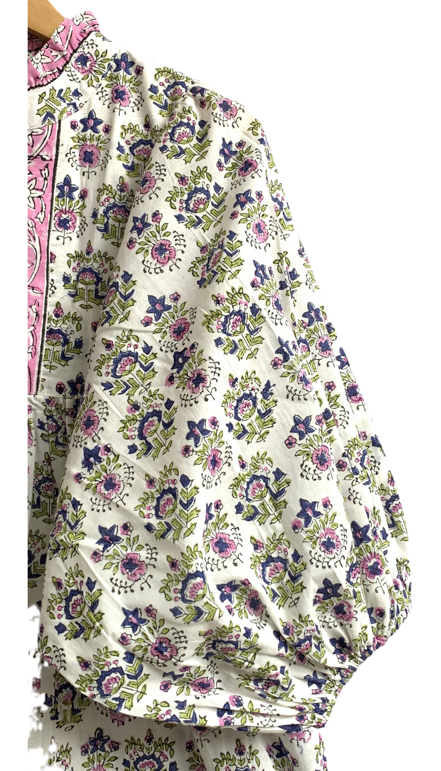 Ivory Pink Blue Floral Hand Block Printed Cotton Maxi Dress – Boho Tiered Indian Long Dress