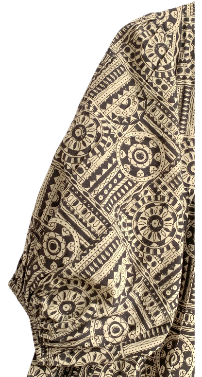 Black Beige Geometric Hand Block Printed Cotton Maxi Dress – Boho Tiered Indian Long Dress