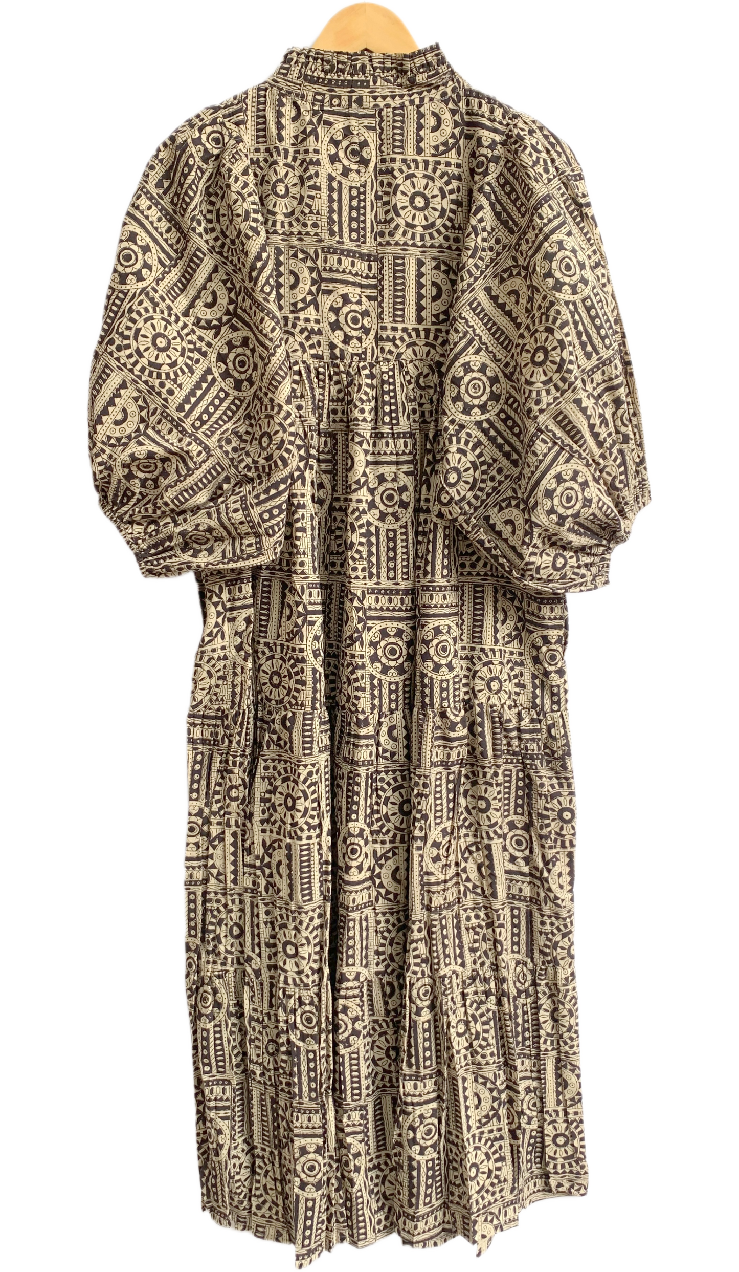 Black Beige Geometric Hand Block Printed Cotton Maxi Dress – Boho Tiered Indian Long Dress