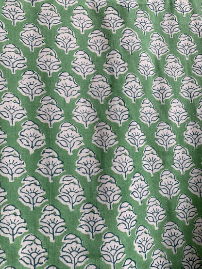 Sage Green Floral Hand Block Printed Cotton Maxi Dress – Indian Boho Tiered Puff Sleeve Dress