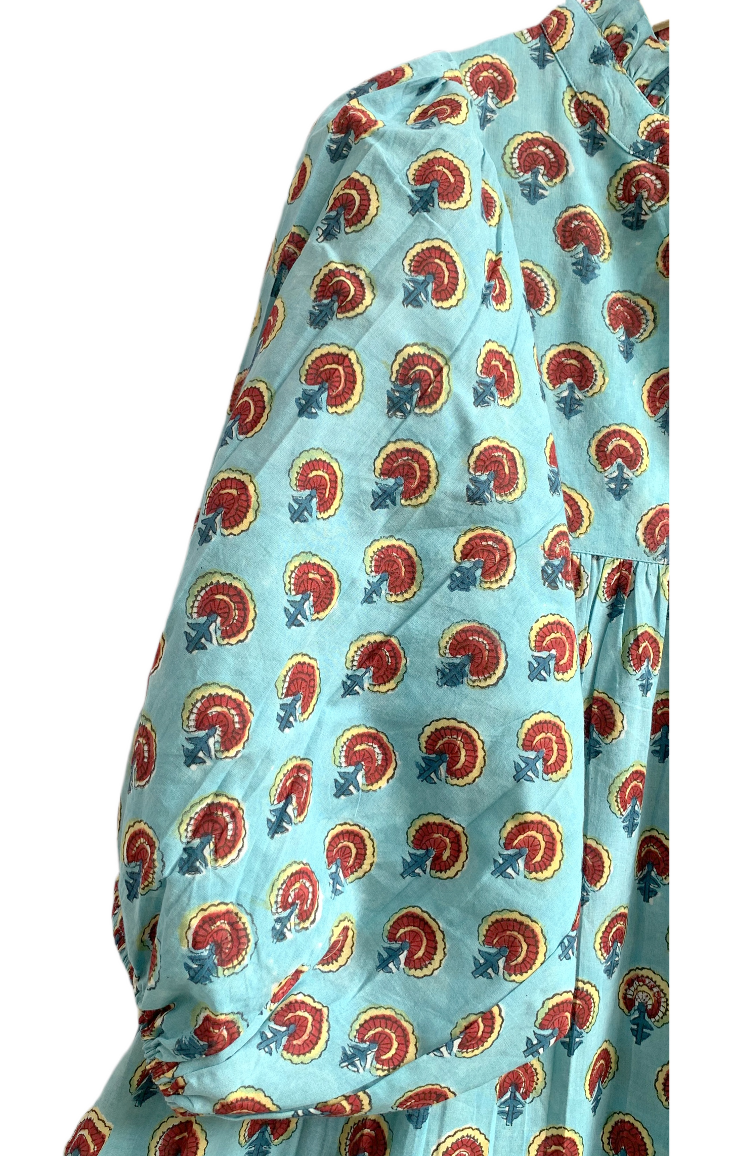 Aqua Rust Motif Hand Block Printed Cotton Maxi Dress – Boho Tiered Indian Long Dress