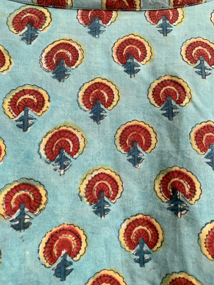 Aqua Rust Motif Hand Block Printed Cotton Maxi Dress – Boho Tiered Indian Long Dress