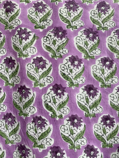 Lavender Green Floral Hand Block Printed Cotton Maxi Dress – Boho Tiered Indian Long Dress