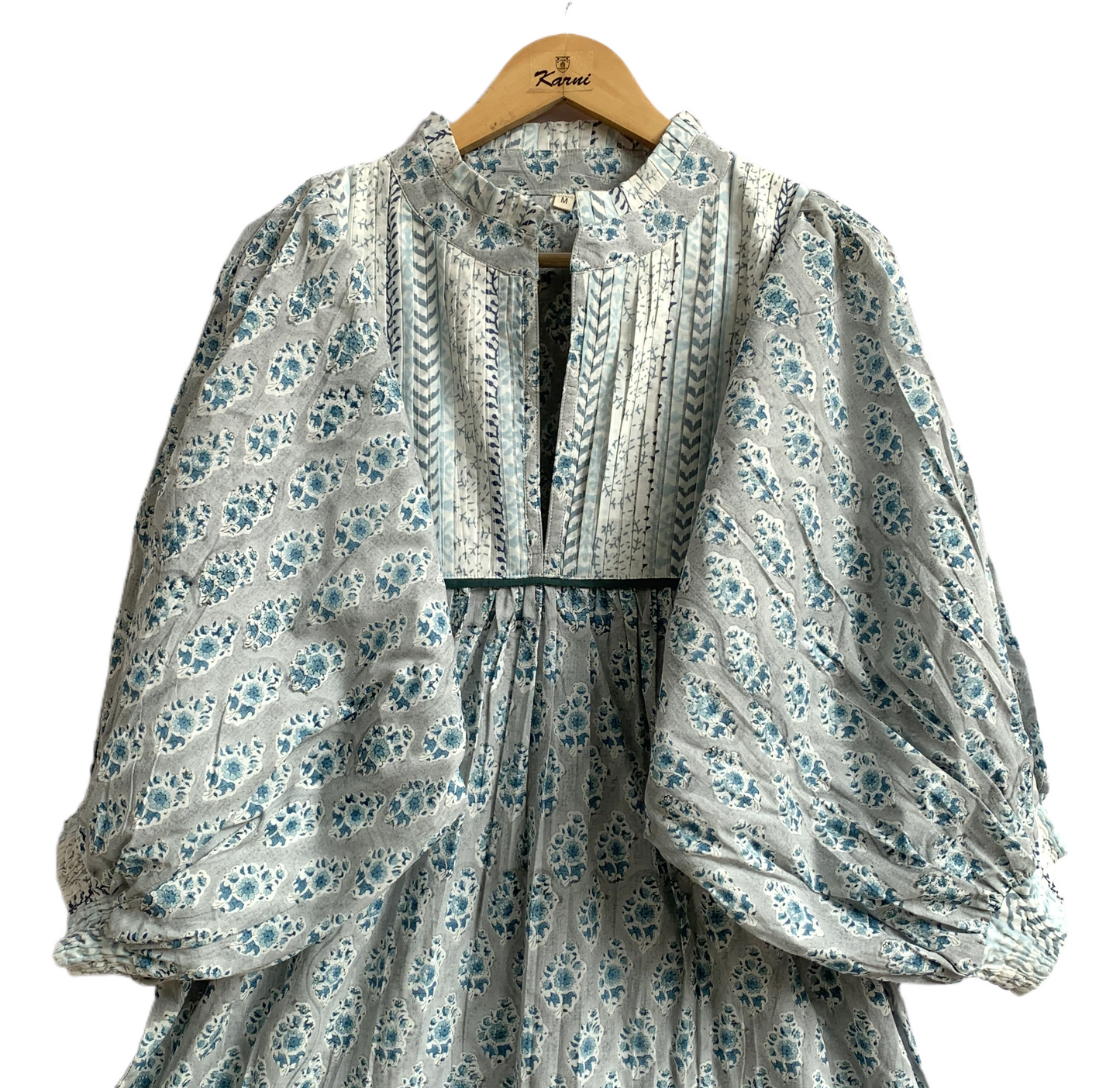 Blue Floral Hand Block Print Cotton Maxi Dress – Handmade Boho Dress