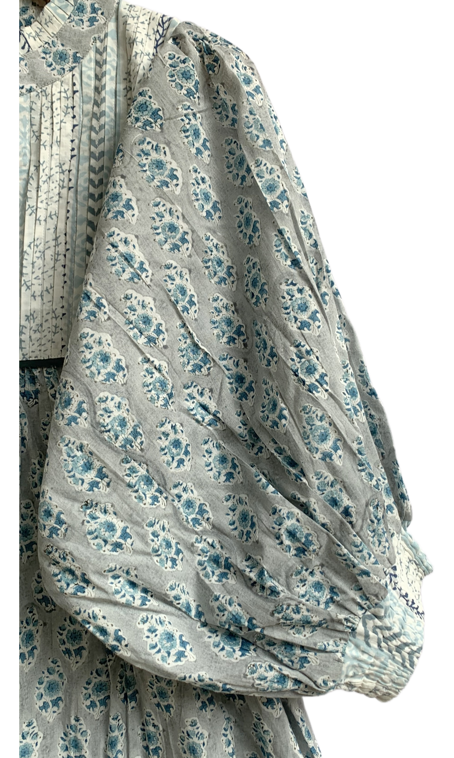 Blue Floral Hand Block Print Cotton Maxi Dress – Handmade Boho Dress