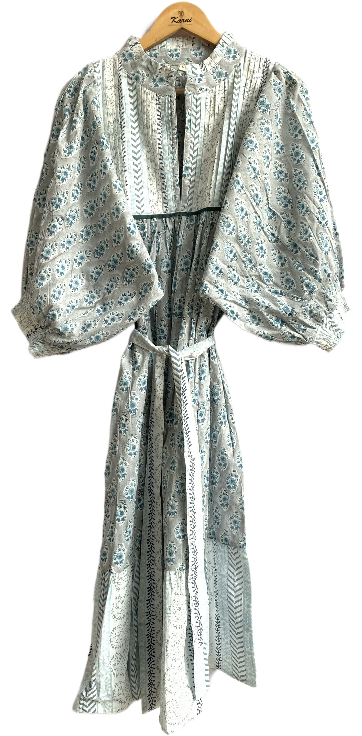 Blue Floral Hand Block Print Cotton Maxi Dress – Handmade Boho Dress