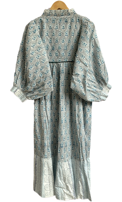 Blue Floral Hand Block Print Cotton Maxi Dress – Handmade Boho Dress