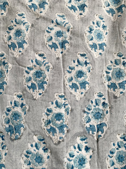 Blue Floral Hand Block Print Cotton Maxi Dress – Handmade Boho Dress