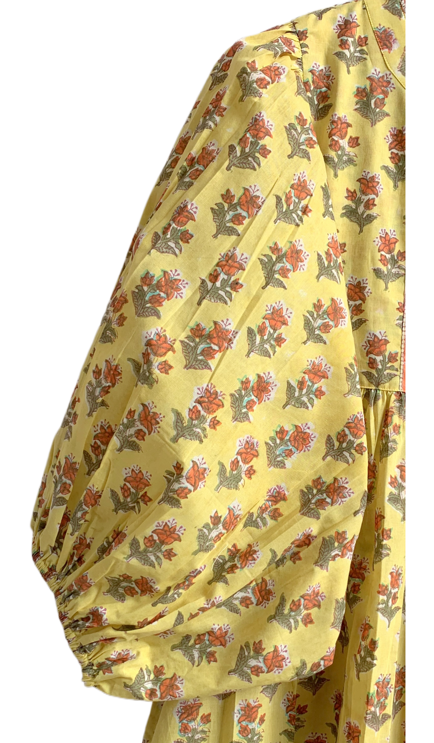Mustard Yellow Floral Hand Block Printed Cotton Maxi Dress – Boho Tiered Indian Long Dress