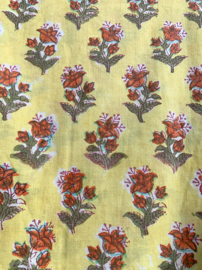Mustard Yellow Floral Hand Block Printed Cotton Maxi Dress – Boho Tiered Indian Long Dress