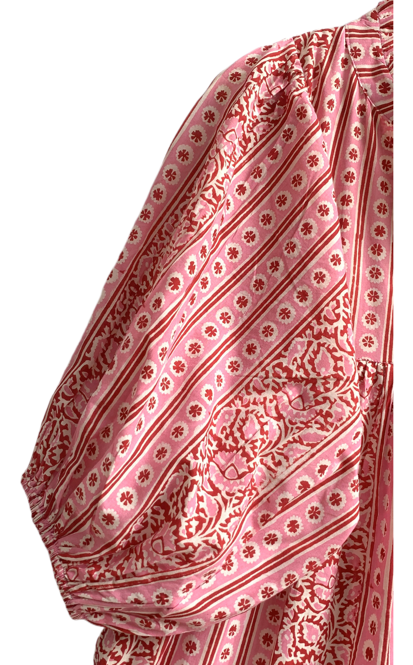 Pink Floral Stripe Hand Block Printed Cotton Maxi Dress – Boho Tiered Indian Long Dress