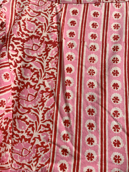 Pink Floral Stripe Hand Block Printed Cotton Maxi Dress – Boho Tiered Indian Long Dress